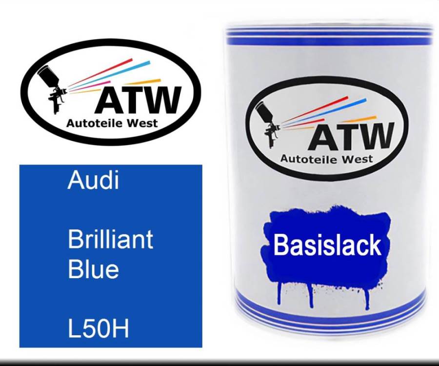 Audi, Brilliant Blue, L50H: 500ml Lackdose, von ATW Autoteile West.